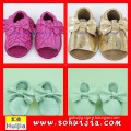 Hot sale custom made manufacturers china sweet color tassels sandals and bow fabric baby moccasin shoes